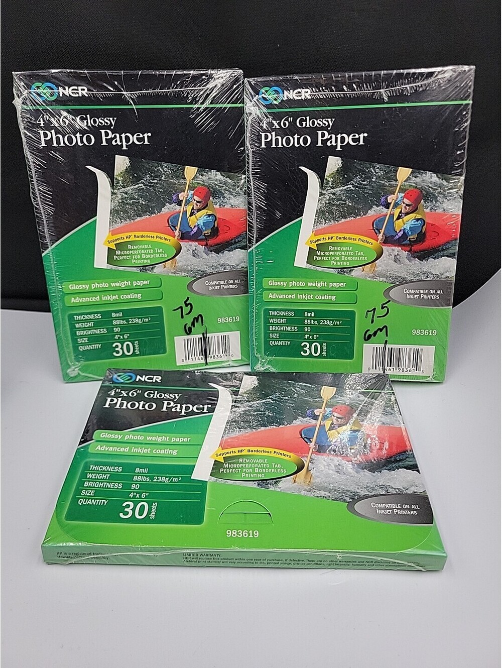 Lot of 3 NCR 4x6 Glossy Photo Paper 30 Sheets Each 8mil Inkjet New Sealed